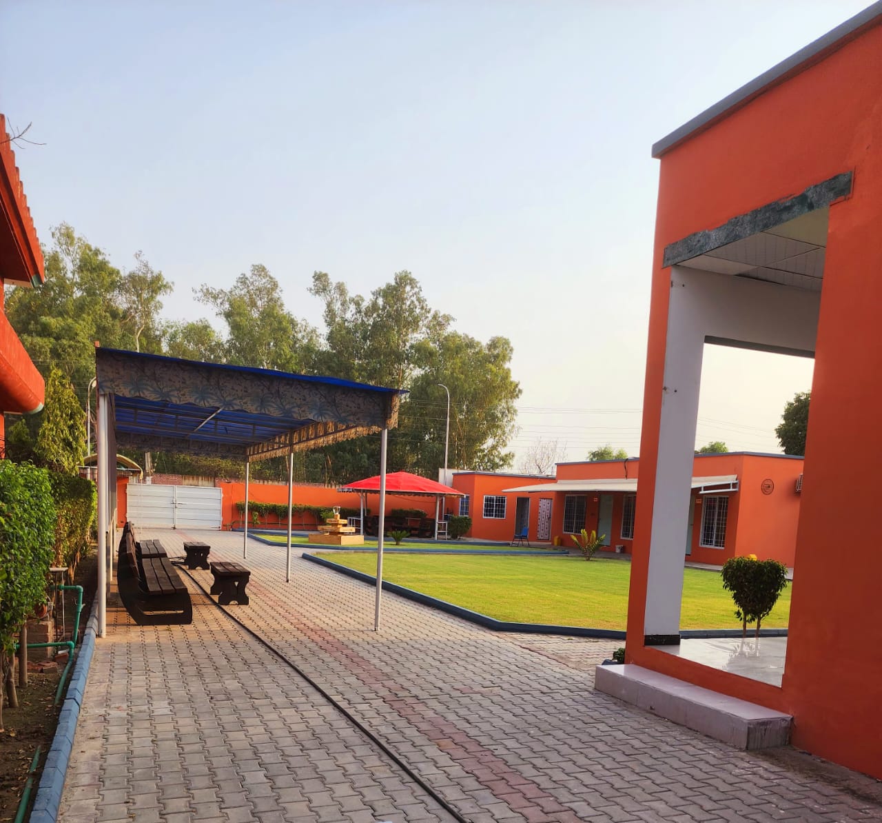 The entrance gate and forecourt